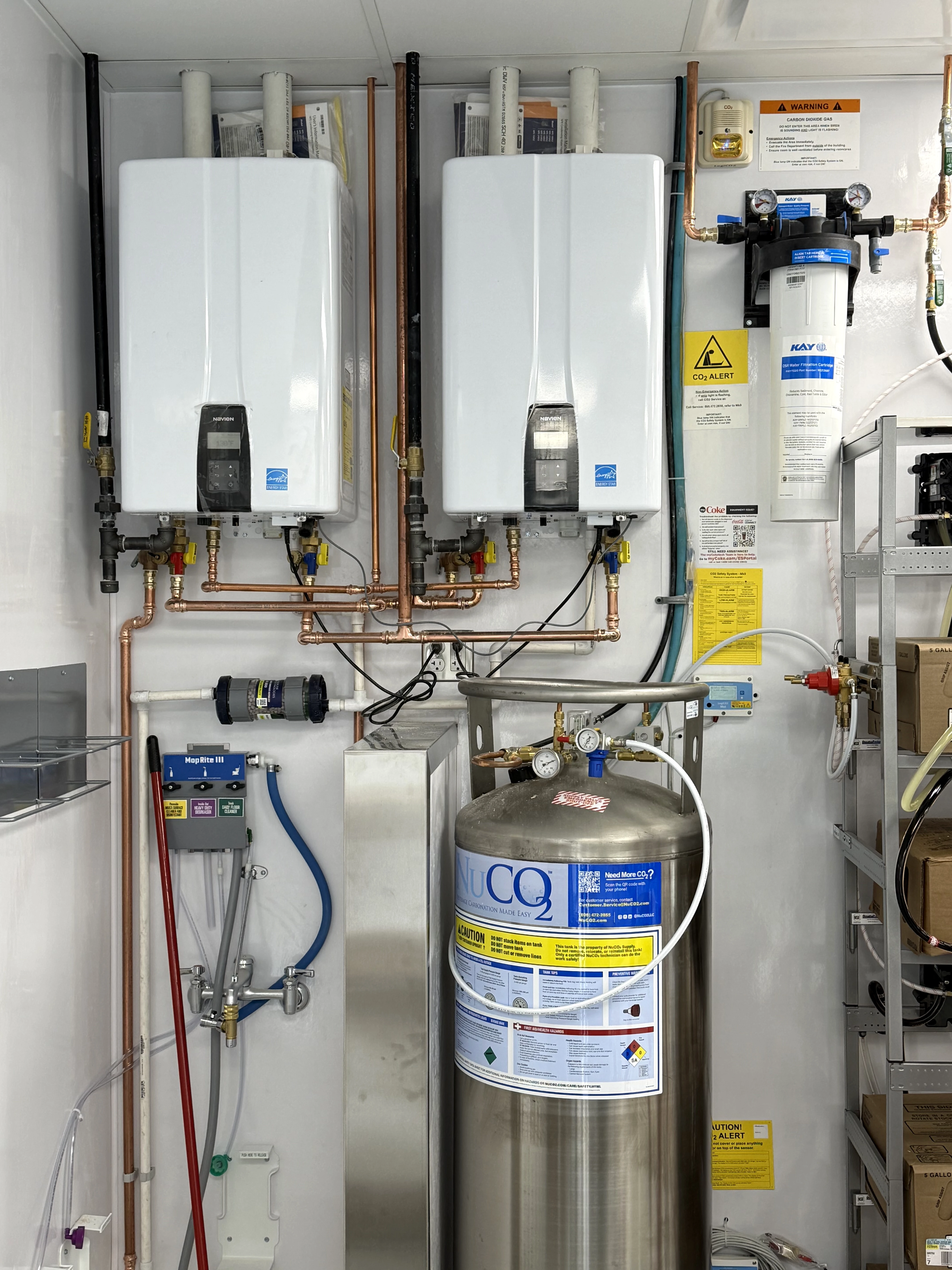 Commercial Dual Navien Water Heaters and Gas Setup